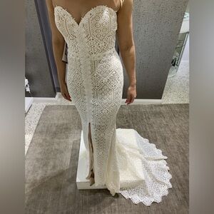 lillian west 6513 ivory sweetheart bohemian mermaid dress size 10